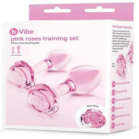 b-Vibe Pink Roses Glass Anal Plug Training Set - Butt Plugs