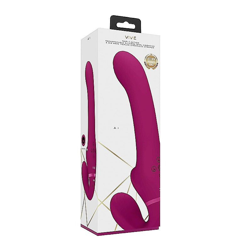 Vive Ai Dual Vibrating & Air Wave Tickler Strapless Strap On - Strap On Sextoys