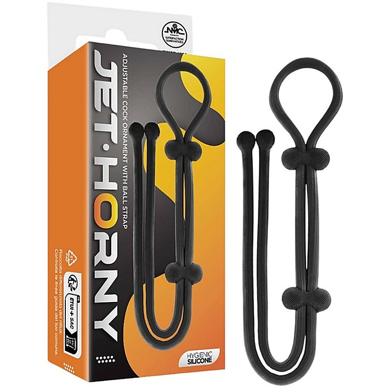 Jet Horny Adjustable Cock Ring with Ball Strap - Stretchy Cock Rings