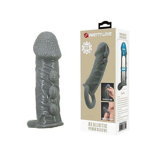 Pretty Love Realistic Stretchy Penis Sleeve Black - Penis Sleeves and Extenders
