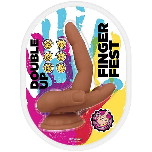 Hott Products Double Up Finger Shape Silicone Dildo Tan - Realistic Dildos