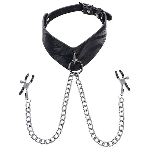 Velvet Noir Collar and Removable Clamps by Sportsheets - Collars and Leads