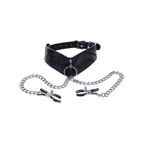 Velvet Noir Collar and Removable Clamps by Sportsheets - Collars and Leads