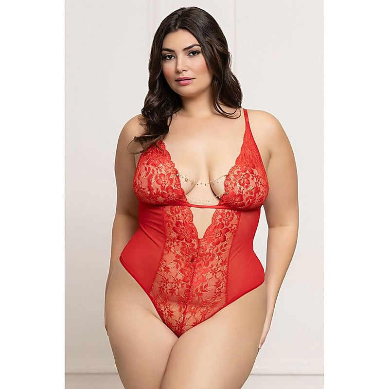 Seven 'til Midnight Mesh Teddy with Open Crotch Red - Teddies and Bodysuits