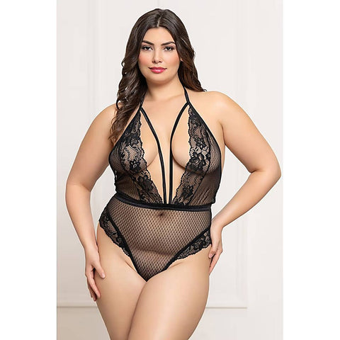 Seven 'til Midnight Fence Mesh and Lace Teddy Black - Teddies and Bodysuits
