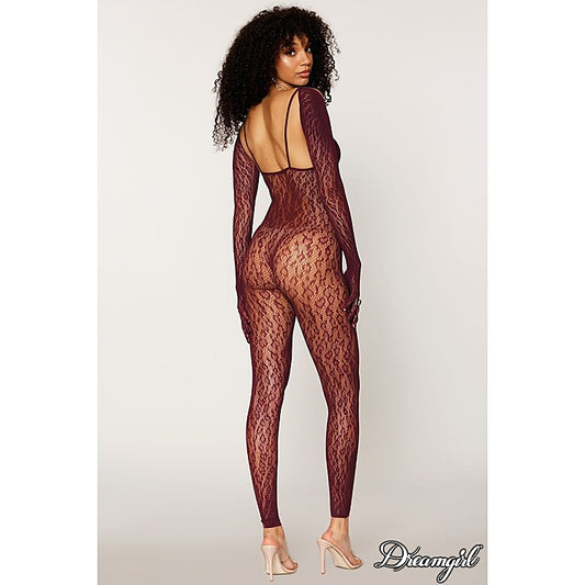 Dream Girl Womens Catsuit Bodystocking & Shrug Burgundy - Body Stockings