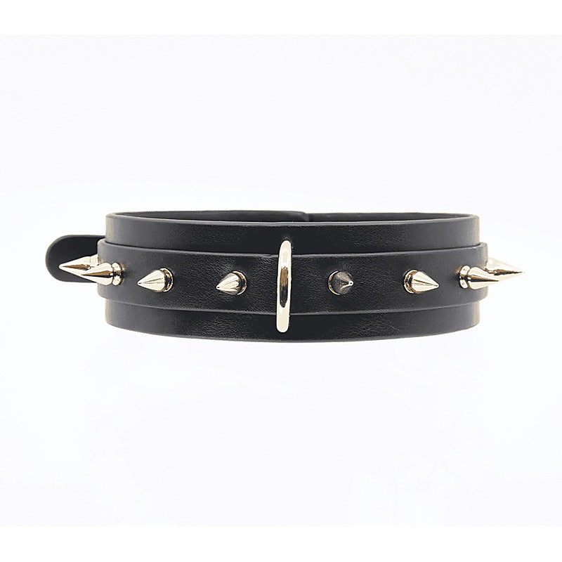 Spiked Faux Leather Bondage Collar by Love In Leather - Collars and Leads