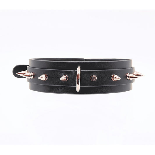 Love In Leather Spiked Faux Leather Bondage Collar - Collars and Leads