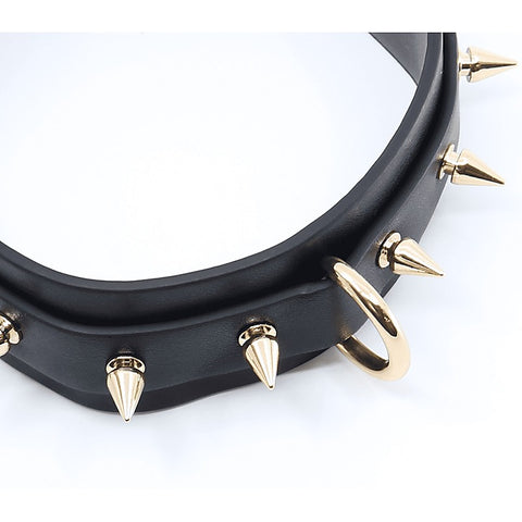 Spiked Faux Leather Bondage Collar by Love In Leather - Collars and Leads