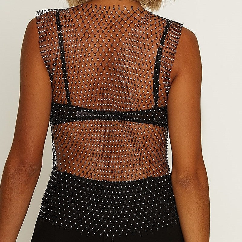 Muse Diamante Studded Mesh Net Top - Her Fetish