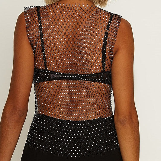 Muse Diamante Studded Mesh Net Top - Her Fetish