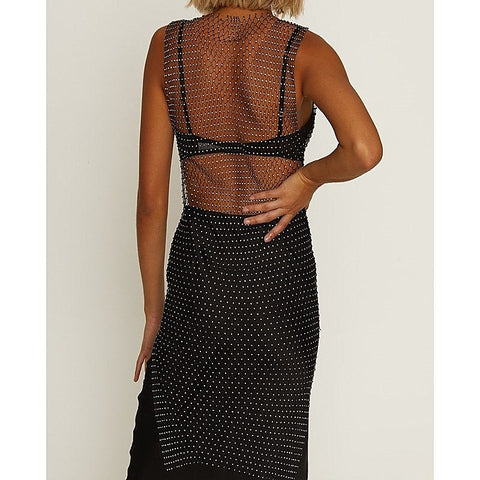 Muse Diamante Studded Mesh Net Dress - Her Fetish