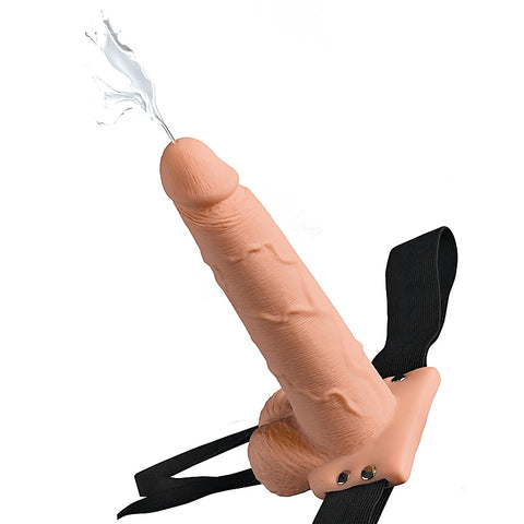 Fetish Fantasy 7.5 Inch Hollow Squirting Strap-On with Balls - Strap On Sextoys