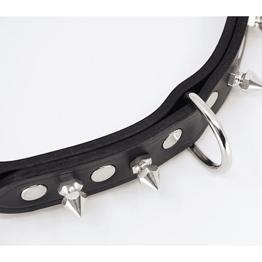 Love In Leather BDSM Collar With Short Dog Spikes - Collars and Leads