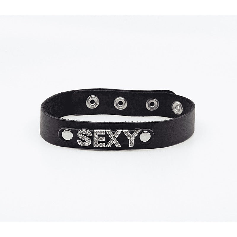 Diamante Sexy Word BDSM Collar by Love In Leather - Collars and Leads