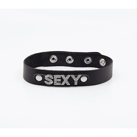 Diamante Sexy Word BDSM Collar by Love In Leather - Collars and Leads