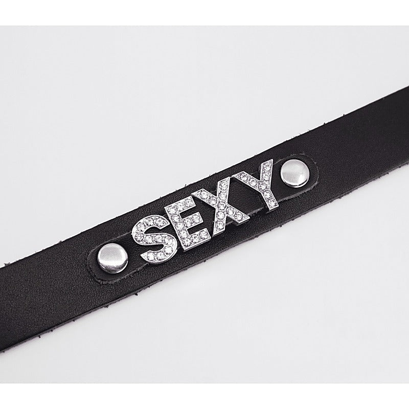 Diamante Sexy Word BDSM Collar by Love In Leather - Collars and Leads