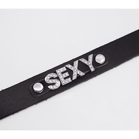 Diamante Sexy Word BDSM Collar by Love In Leather - Collars and Leads
