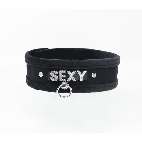 Diamante Sexy Fluffy Bondage Collar by Love In Leather - Collars and Leads