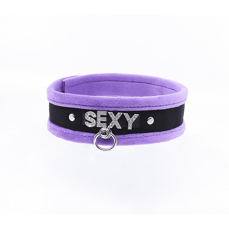 Diamante Sexy Fluffy Bondage Collar by Love In Leather - Collars and Leads