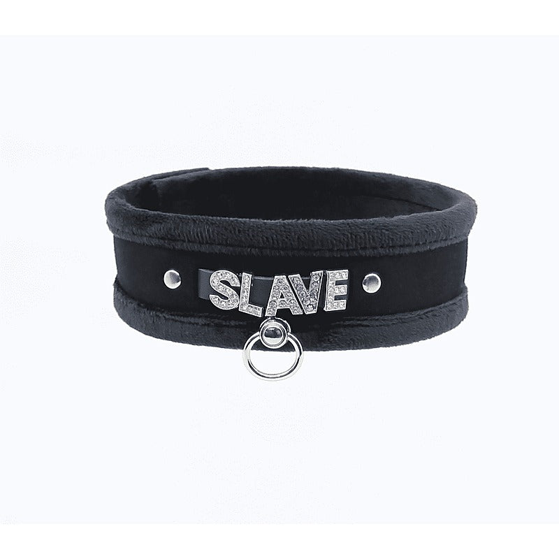 Diamante Slave Fluffy Fetish Collar by Love In Leather - Collars and Leads
