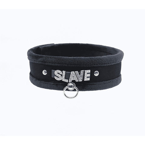 Diamante Slave Fluffy Fetish Collar by Love In Leather - Collars and Leads