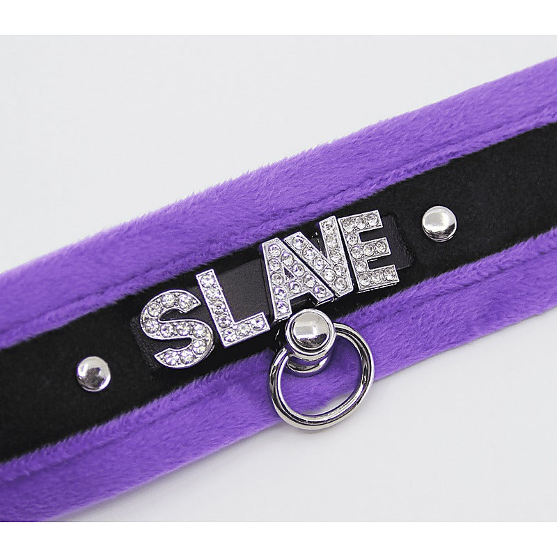 Diamante Slave Fluffy Fetish Collar by Love In Leather - Collars and Leads