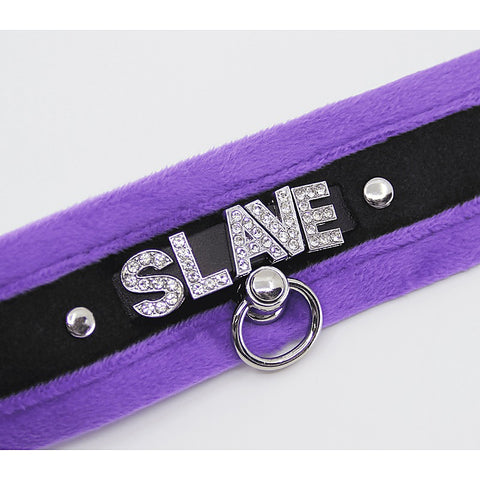 Diamante Slave Fluffy Fetish Collar by Love In Leather - Collars and Leads