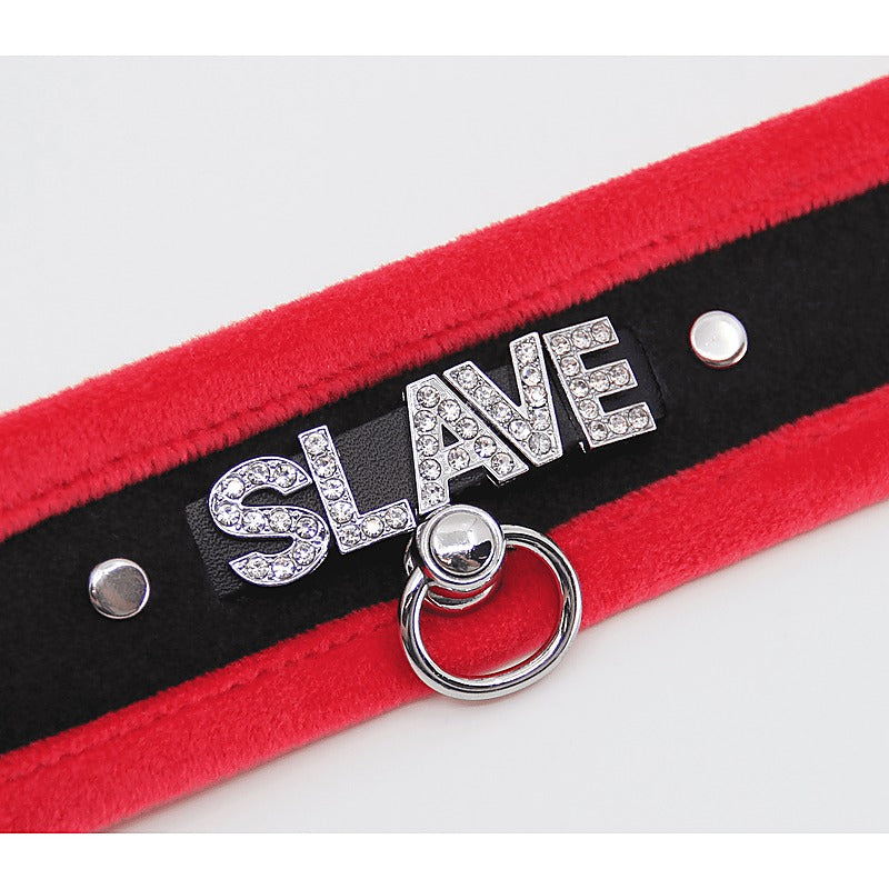 Diamante Slave Fluffy Fetish Collar by Love In Leather - Collars and Leads