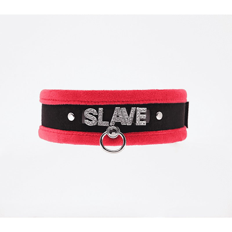 Diamante Slave Fluffy Fetish Collar by Love In Leather - Collars and Leads