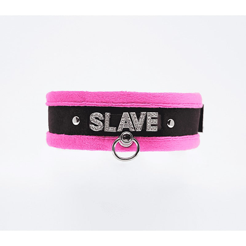 Diamante Slave Fluffy Fetish Collar by Love In Leather - Collars and Leads