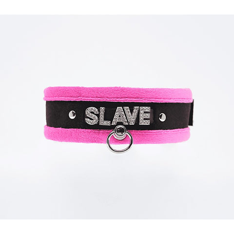 Diamante Slave Fluffy Fetish Collar by Love In Leather - Collars and Leads