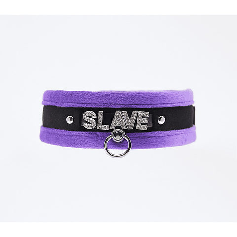 Diamante Slave Fluffy Fetish Collar by Love In Leather - Collars and Leads