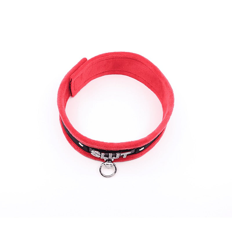 Diamante Slut Fluffy Fetish Collar by Love In Leather - Collars and Leads