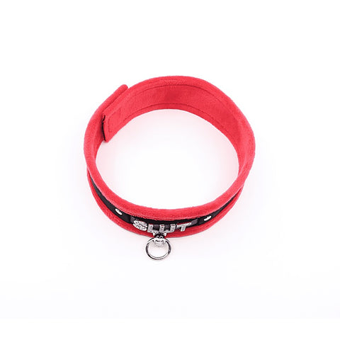 Diamante Slut Fluffy Fetish Collar by Love In Leather - Collars and Leads
