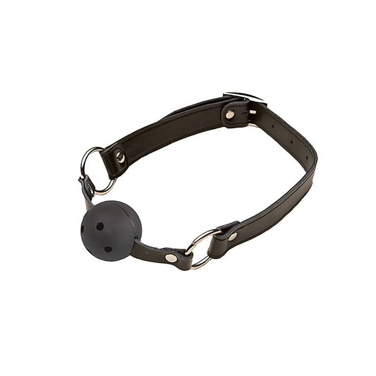 Love In Leather Bondage Gag with Breathable Ball - Bondage Gags and Bits