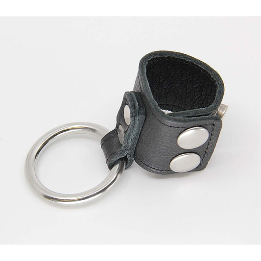 Love In Leather Steel Cock Ring With Ball Stretcher - Cock Rings