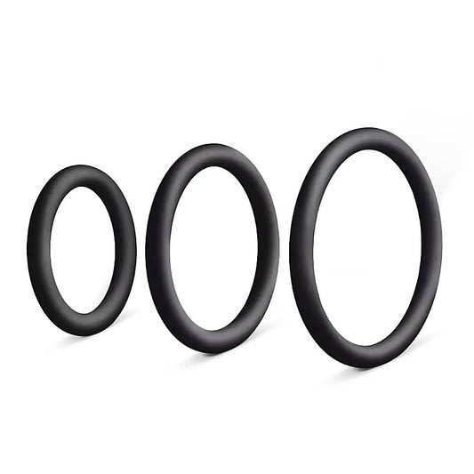 Love In Leather 3 Pack Mens Silicone Cock Ring Set - Cock Ring Sets