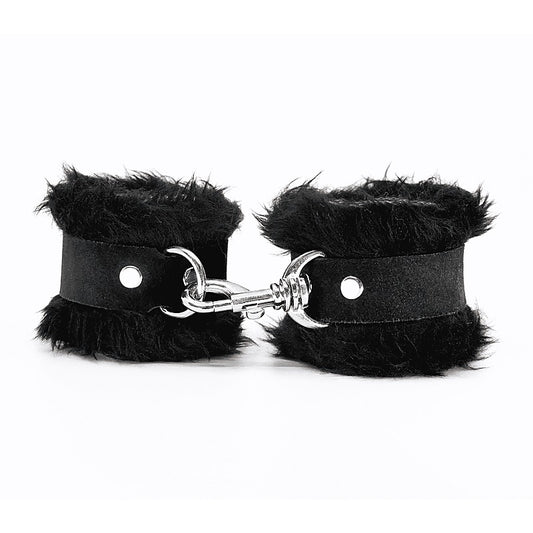 Love In Leather Fluffy Cuffs with Suede Leather Strap - Cuffs And Restraints