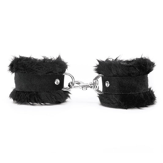 Love In Leather Fluffy Cuffs with Suede Leather Strap - Cuffs And Restraints
