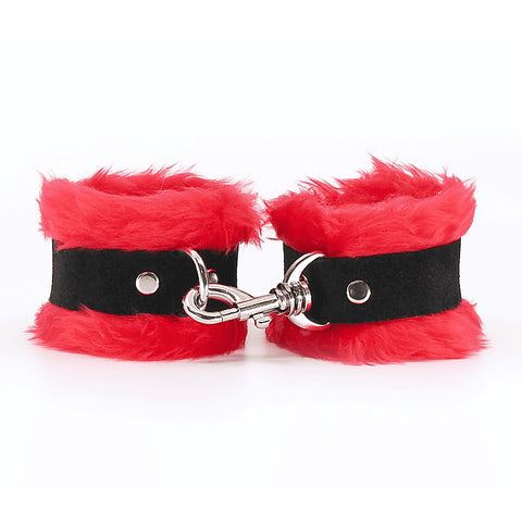 Fluffy Cuffs with Suede Leather Strap by Love In Leather - Cuffs And Restraints