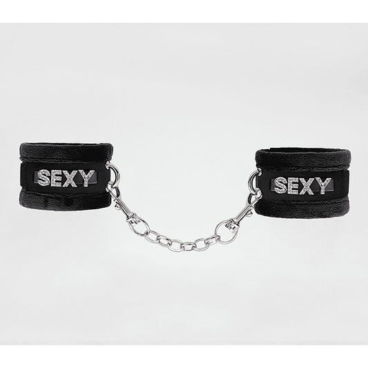 Love In Leather Fluffy Diamante SEXY Wrist Cuffs