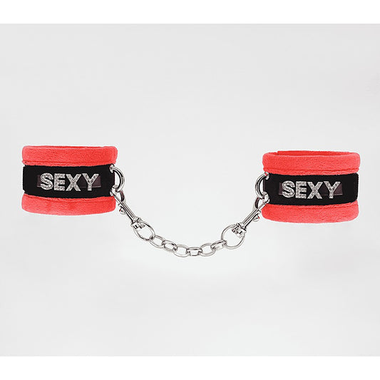 Love In Leather Fluffy Diamante SEXY Wrist Cuffs
