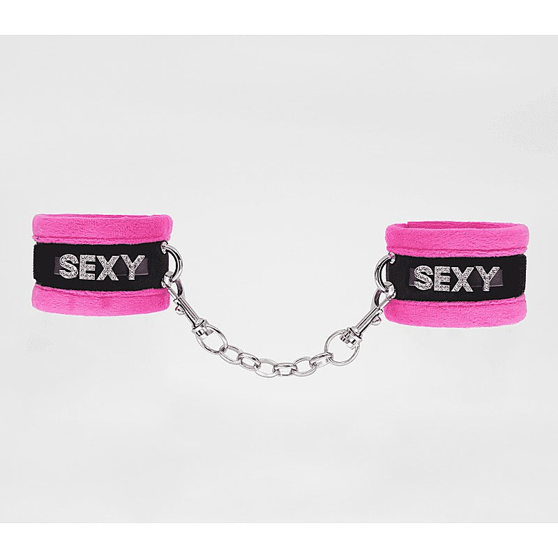 Love In Leather Fluffy Diamante SEXY Wrist Cuffs - Cuffs And Restraints