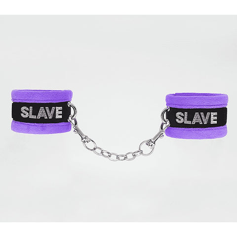 Love In Leather Fluffy Diamante SLAVE Hand Cuffs - Cuffs And Restraints
