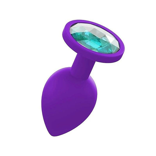 Love In Leather Premium Silicone Anal Plug With Gem Purple - Butt Plugs