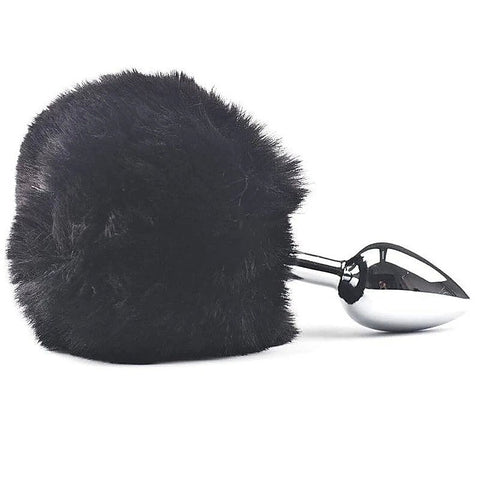 Faux Fur Bunny Tail Butt Plug Black by Love In Leather - Butt Plugs
