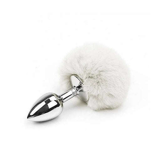 Love In Leather Faux Fur Bunny Tail Anal Plug White - Butt Plugs