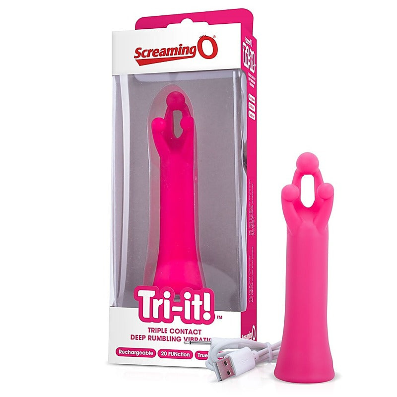 Charged Tri It Pink Single Vibrator by Screaming O - Personal Massagers