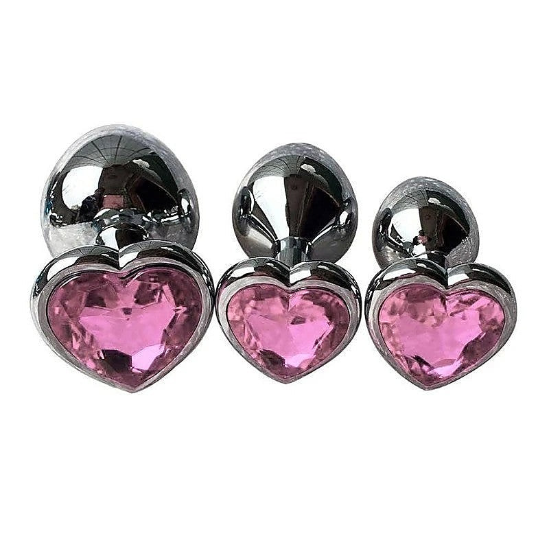 Metal Anal Plug With Round Gem Pink by Love In Leather - Butt Plugs